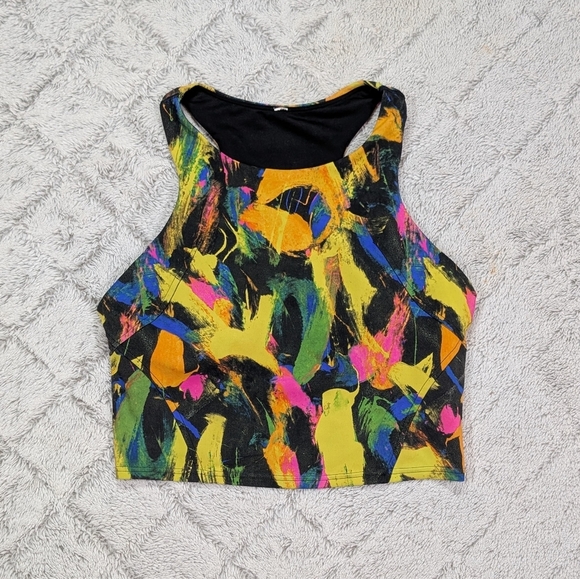 Lululemon Top Womens 8 Black Green Pink Wunder Train Tank Racerback Undertone - Picture 1 of 7